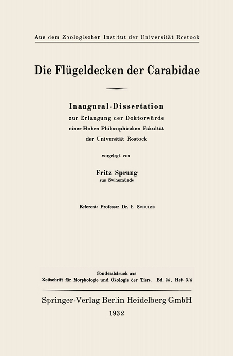 Die Fl&uuml;geldecken der Carabidae - Fritz Sprung