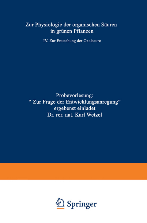 Zur Physiologie der organischen S&auml;uren in gr&uuml;nen Pflanzen - Karl Wetzel