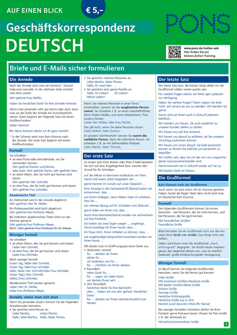 PONS Gesch&auml;ftskorrespondenz auf einen Blick Deutsch - Corinna L&ouml;ckle-G&ouml;tz