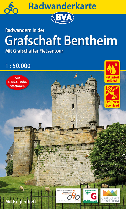 Radwanderkarte BVA Radwandern in der Grafschaft Bentheim 1:50.000, rei&szlig;- und wetterfest, GPS-Tracks Download