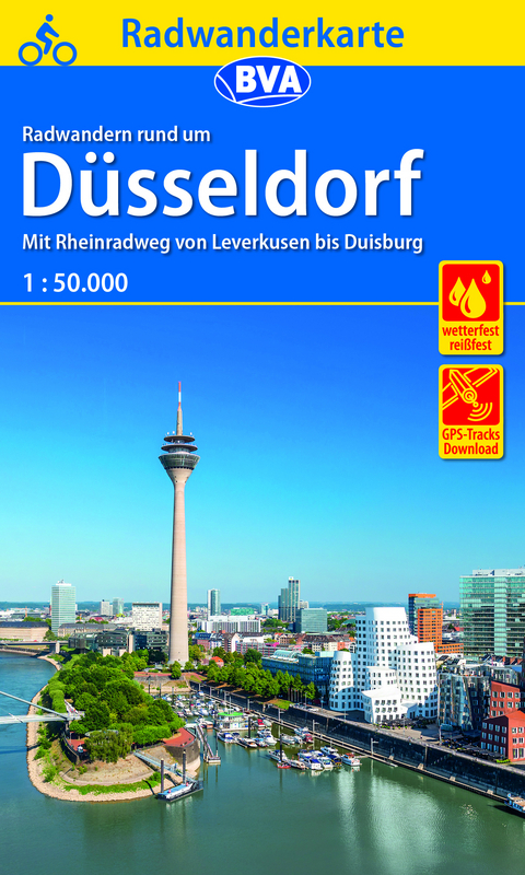 Radwanderkarte BVA Radwandern rund um D&uuml;sseldorf, 1:50.000, rei&szlig;- und wetterfest, GPS-Tracks Download