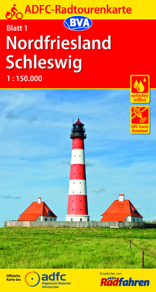 ADFC-Radtourenkarte 1 Nordfriesland /Schleswig 1:150.000, reiß- und wetterfest, GPS-Tracks Download