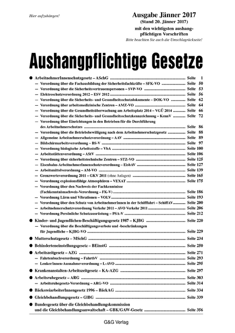 Aushangpflichtige Gesetze, Ausgabe Jänner 2017 (33. Auflage) - Helmut Scheuch