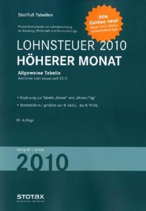 Lohnsteuertabelle 2010 H&ouml;here Monatsgeh&auml;lter
