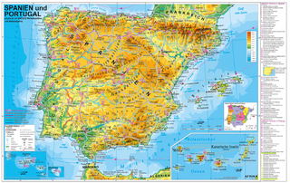 Spanien und Portugal physisch mit UNESCO Welterbestätten und Nationalparks