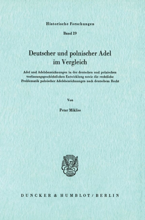Deutscher und polnischer Adel im Vergleich. - Peter Mikliss