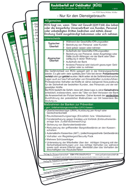 Einsatzkarten Einsatzlehre - Raub&uuml;berfall auf Geldinstitut - Heinz W M&uuml;ller