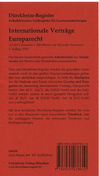 Griffregister für Sartorius 2 (2011): Internationale Verträge, Europarecht, 102 bedruckte Griffregister
