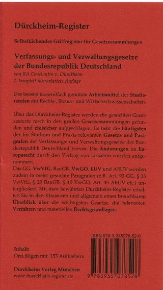 Sartorius 1: Verfassungs- und Verwaltungsgesetze (2011), 153 bedruckte Griffregister