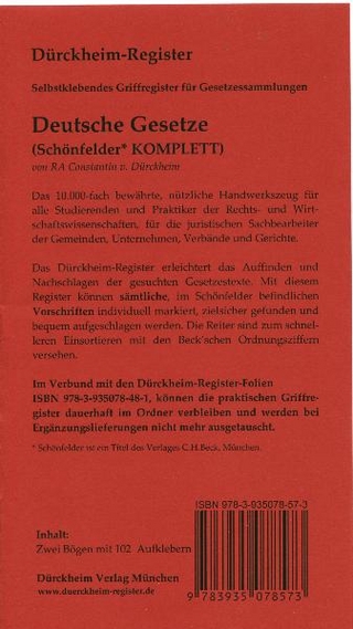 Schönfelder KOMPLETT (2011): 153 mit sämtlichen Gesetzesabkürzungen (BGB, StGB, ZPO) bedruckte Griffregister für die Sammlung: Schönfelder, Deutsche Gesetze Hauptband