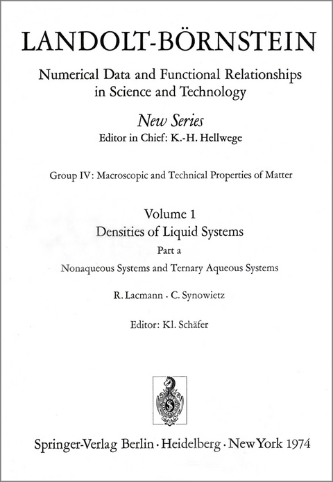 Nonaqueous Systems and Ternary Aqueous Systems / Nichtw&auml;sserige Systeme und tern&auml;re w&auml;sserige Systeme - R. Lacmann, C. Synowietz
