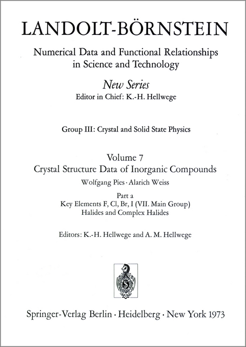 Key Elements F, Cl, Br, J (VIIth Main Group). Halides and Complex Halides / Schl&uuml;sselelemente F, Cl, Br, J (VII. Hauptgruppe). Halogenide und Halogenokomplexe - W. Pies, A. Weiss