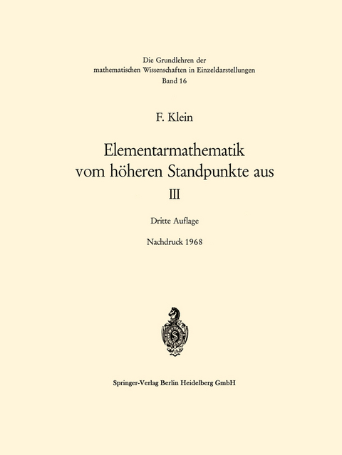 Elementarmathematik vom höheren Standpunkte aus, III - Felix Klein