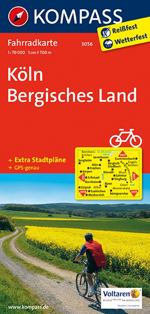 KOMPASS Fahrradkarte 3056 K&ouml;ln - Bergisches Land 1:70.000
