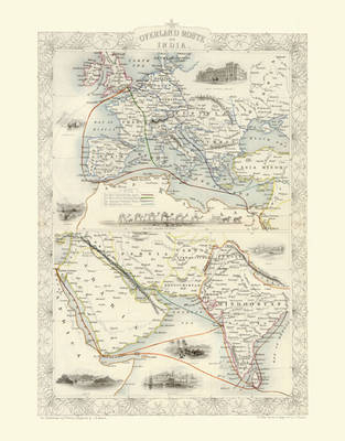 John Tallis Map of Overland Route to India 1851 - John Tallis