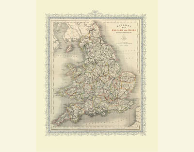 Railway Map of England and Wales 1852 -  Mapseeker Archive Publishing