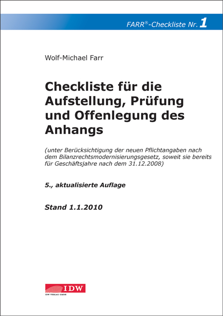 Checkliste f&uuml;r die Aufstellung, Pr&uuml;fung und Offenlegung des Anhangs