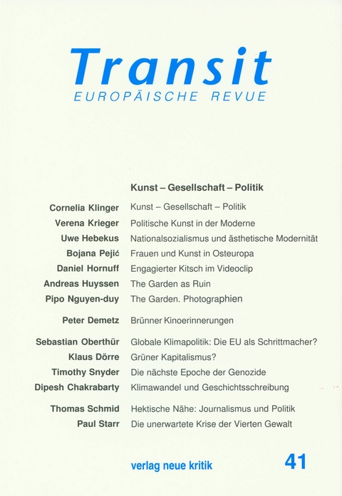 Transit 41. Europ&auml;ische Revue -  Cornelia Klinger,  Verena Krieger,  Uwe Hebekus