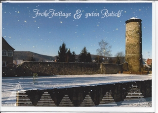 Weihnachts- Doppelkarte B6: Diebesturm im Winter, mit Umschlag, # EV69
