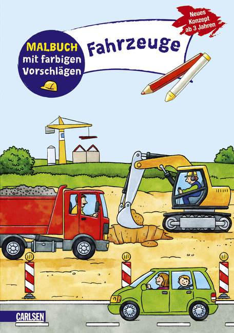 Malbuch mit farbigen Vorschl&auml;gen: Fahrzeuge