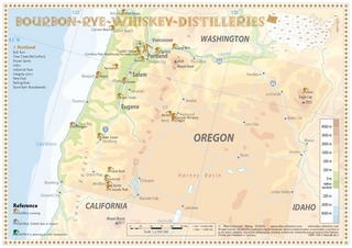 Whiskey Distilleries Oregon - Tasting Map 34x24cm