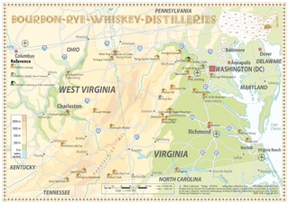 Whiskey Distilleries Virginia and West Virginia - Tasting Map 34x24cm