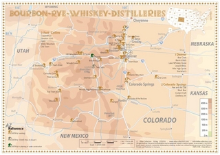 Whiskey Distilleries Colorado - Tasting Map 34x24cm
