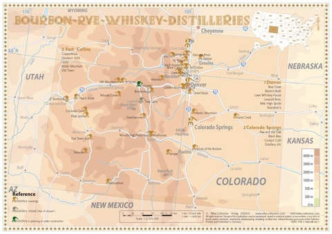 Whiskey Distilleries Colorado - Tasting Map 34x24cm - R&uuml;diger J&ouml;rg Hirst