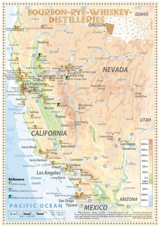 Whiskey Distilleries California and Nevada - Tasting Map 24x34cm