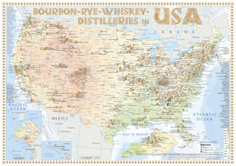 Whiskey Distilleries USA - Tasting Map 34x24cm - R&uuml;diger J&ouml;rg Hirst