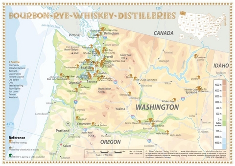 Whiskey Distilleries Washington - Tasting Map 34x24cm - R&uuml;diger J&ouml;rg Hirst