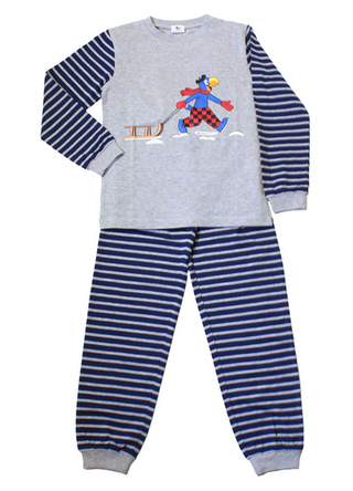 Globi Langarm Pyjama Schlitten grau/blau gestreift 122/128