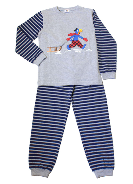 Globi Langarm Pyjama Schlitten blau/grau gestreift 134/140