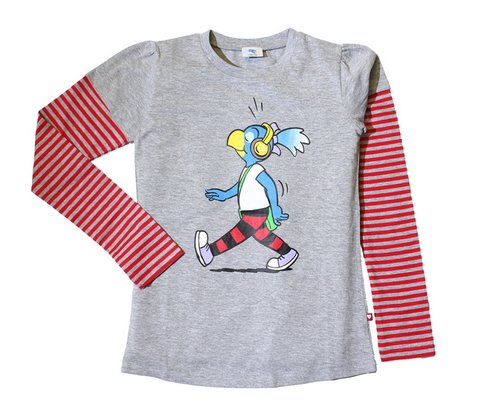 Globine Langarm-Shirt grau/rot gestreift Kopfh&ouml;rer 98/104