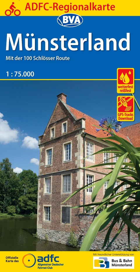 ADFC-Regionalkarte M&uuml;nsterland mit Tagestouren-Vorschl&auml;gen, 1:75.000, rei&szlig;- und wetterfest, GPS-Tracks Download