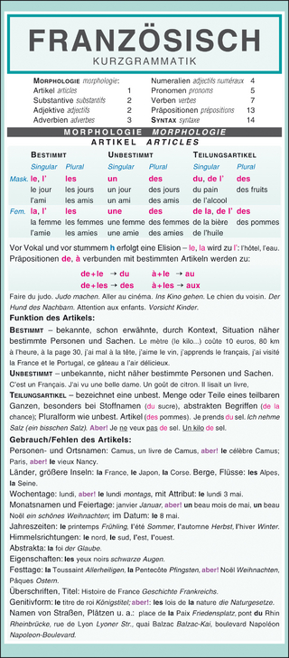 Leporello: Französisch Kurzgrammatik – Die komplette Grammatik im Überblick