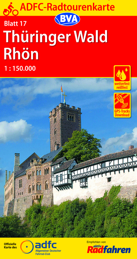 ADFC-Radtourenkarte 17 Th&uuml;ringer Wald Rh&ouml;n 1:150.000, rei&szlig;- und wetterfest, GPS-Tracks Download