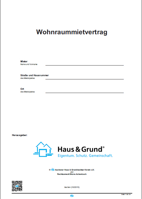 Mietvertrag f&uuml;r Wohnungen, Eigentumswohnungen und Einfamilienh&auml;user, Wohnraummietvertrag - 