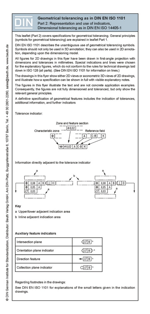 Geometrical tolerancing according to DIN EN ISO 1101- Part 2 -2D/3D-Presentation incl. dimensional tolerancing Fold-out leaflet - Harry Bertschat