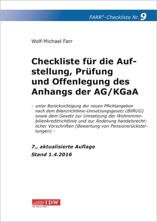 Checkliste 9 für die Aufstellung, Prüfung und Offenlegung des Anhangs der AG/KGaA