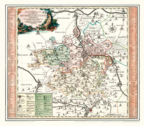 Historische Karte: Ämter Bitterfeld, Delitzsch und Zoerbig, 1758 (Plano) - Peter (der Jüngere) Schenk