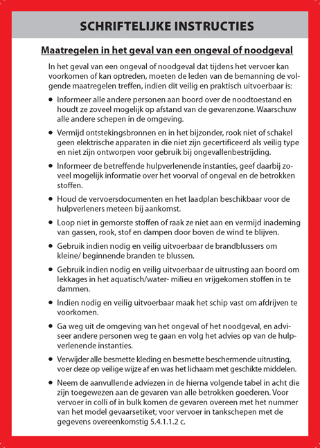 Schriftliche Weisungen Binnenschifffahrt niederl&auml;ndisch