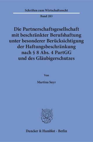 Die Partnerschaftsgesellschaft mit beschränkter Berufshaftung unter besonderer Berücksichtigung der Haftungsbeschränkung nach § 8 Abs. 4 PartGG und des Gläubigerschutzes.