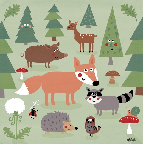 Mein buntes Kinderzimmerbild &ndash; Trubel im Wald