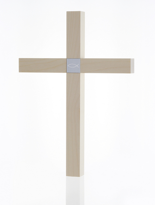 Holzkreuz groß - Ahorn - Motiv Fisch