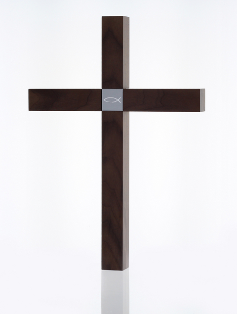 Holzkreuz gro&szlig; - Nussbaum - Motiv Fisch