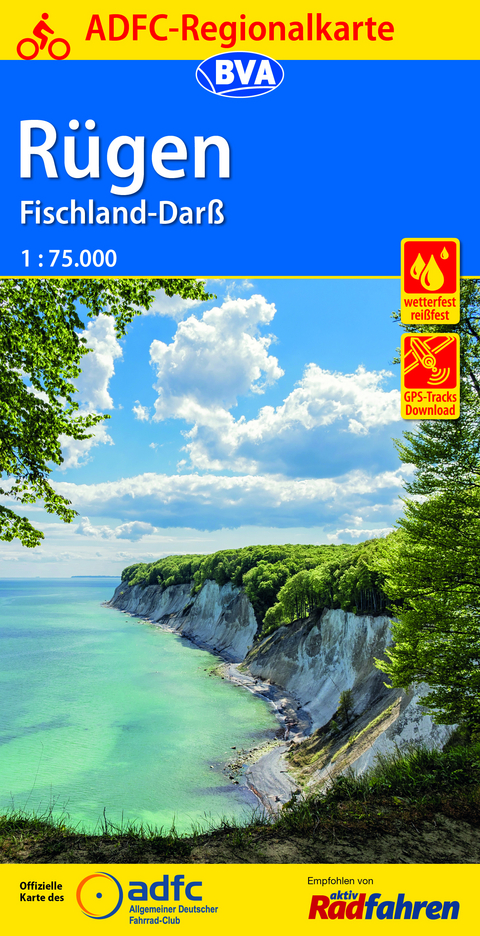 ADFC-Regionalkarte R&uuml;gen, Fischland-Dar&szlig; mit Tagestouren-Vorschl&auml;gen, 1:75.000