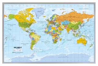 Politische Weltkarte auf Kork-Pinnwand, deutsch