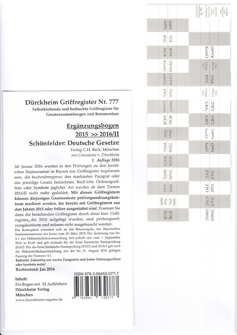 Sch&ouml;nfelder (Erg&auml;nzungsbogen 2016/II) - Constantin D&uuml;rckheim