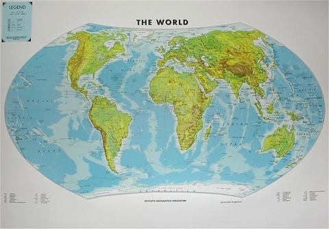 Welt-Wandkarte mit Oberfl&auml;chen-Relief